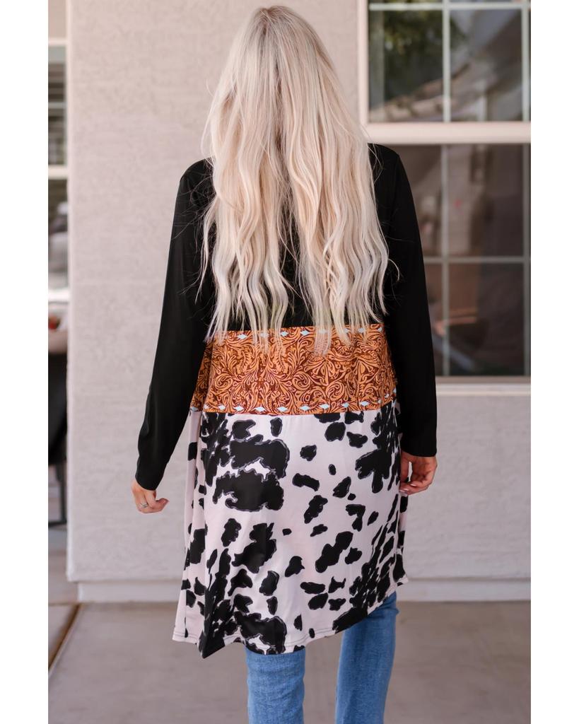 Azura Exchange Cow Patchwork Open Front Cardigan