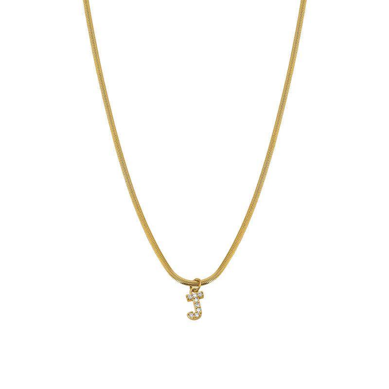 Neckontheline Diamond Letter Necklace European and American Ins Style Simple and Versatile Short Necklace Fine Snake Bones Chain