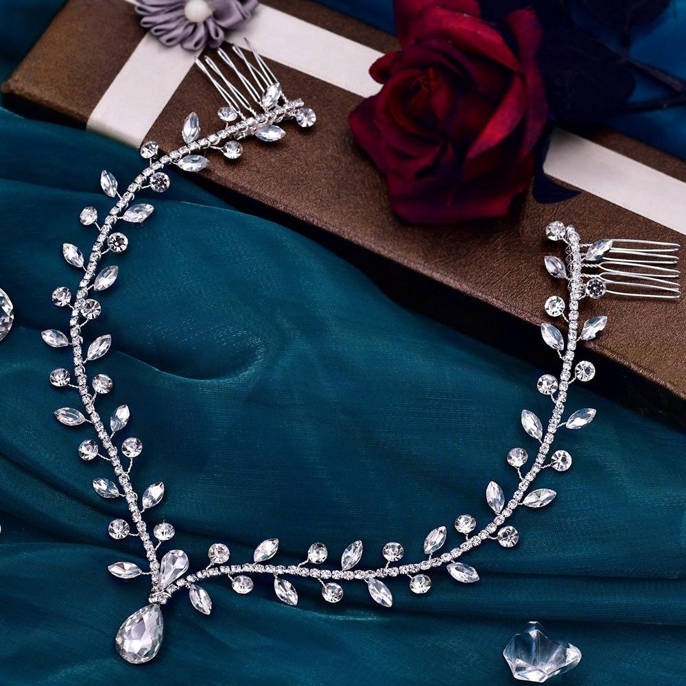 Water Drop Forehead Headband with Combs Fairy Bridal Wedding Hair Ornament  Dance Party