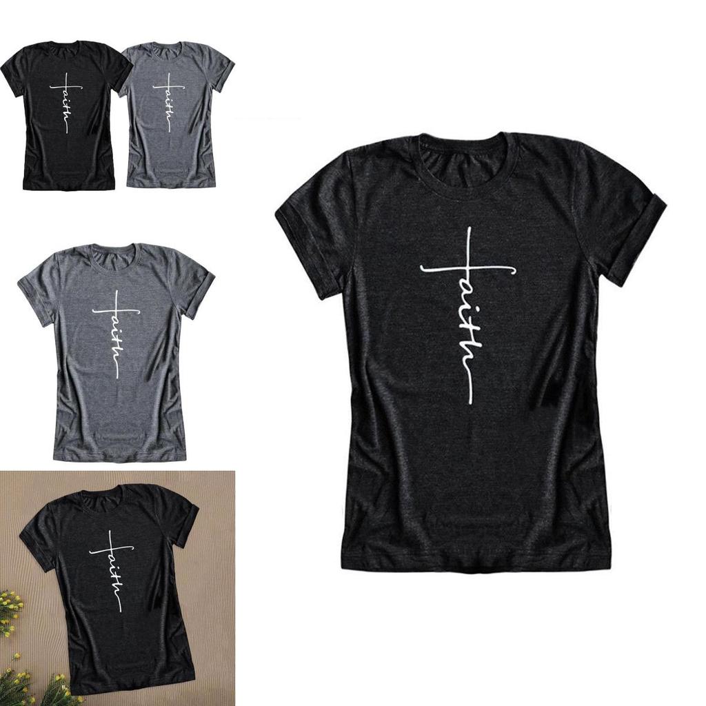 Dames T-shirt met korte mouwen, zomer, met geloofsletterprint, grafisch T-shirt, blouse, mode, in zacht en comfortabel materiaal