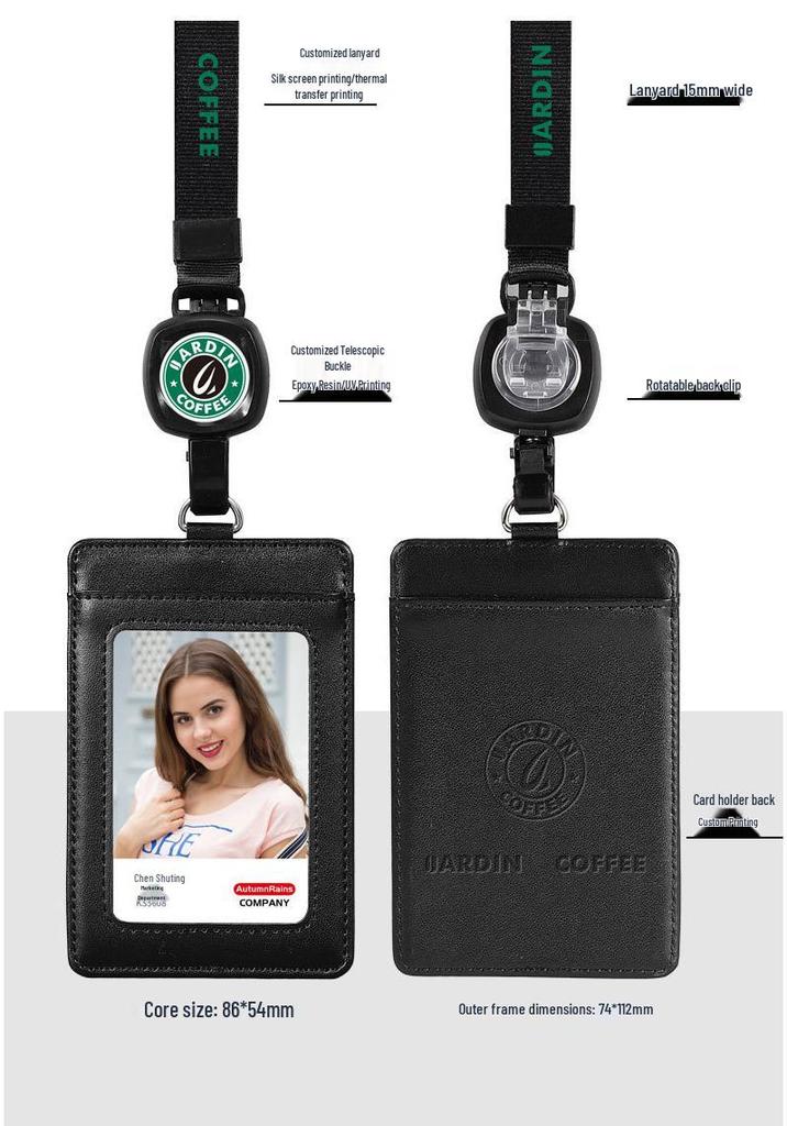 Genuine Leather ID Card Holder, Vertical & Horizontal Use, Suitable for Employee Badges, Name Badges, Conference, Campus, and Bus Cards