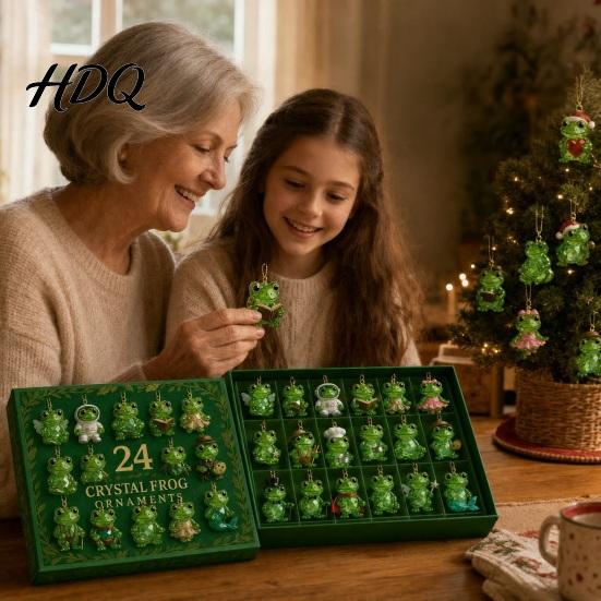 Kids Holiday Countdown Frog Advent Calendar 24 Day Box with Acrylic Ornament Christmas Tree Hanging Decor Pendants Festive Decor Collectible