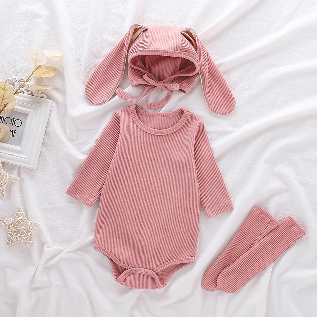 SEIWARAKU Rabbit Romper with Bunny Long Sleeve Solid Baby Baby Shower for Boys and Girls Ears, Coverall, Soft, Color, Underwear, Pajamas, Jumpsuit,