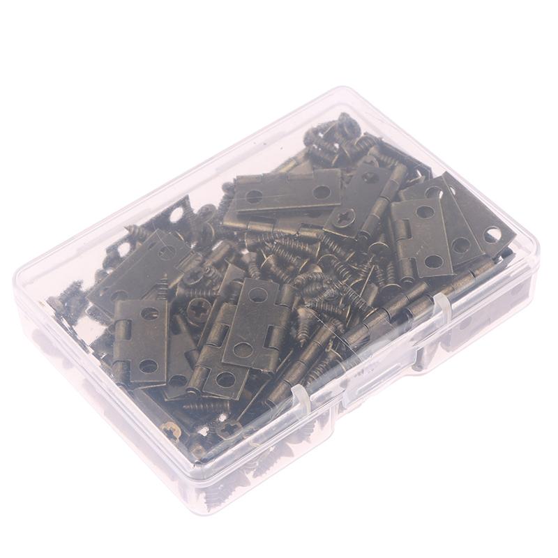 50Pcs/Box Hinges + 200 Screws Iron Gold Silver Black Bronze 4 Holes Durable Furniture Hardware Mini Hinge Decor