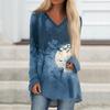 Women's Long Sleeve V-Neck Tunic T-Shirt with Halloween Print for Casual Fall Outings