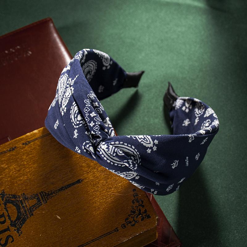 Fashion Cotton Cashew Flowers Printing Soft Wide Hairhoop Hair Accessories for Women Casual Bow Cross Ethnic Headband