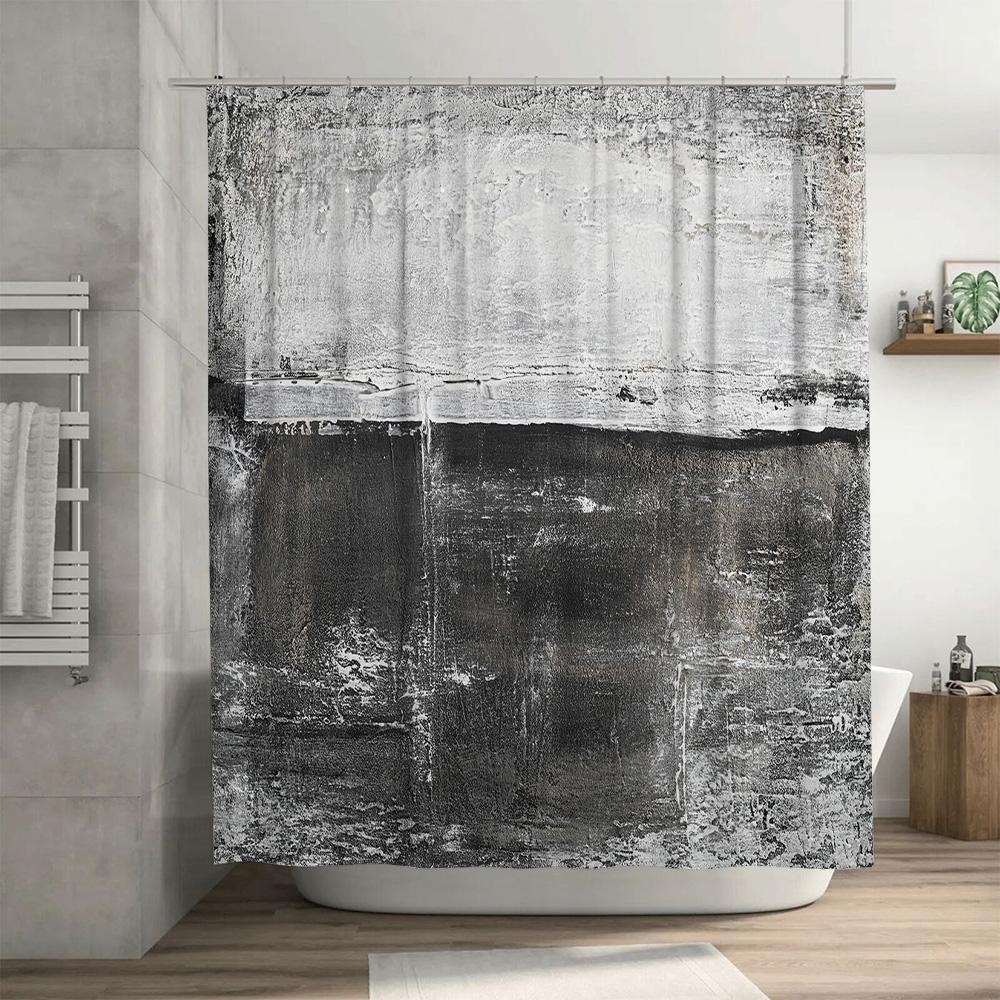 Snygg Modern Konsttryck Duschdraperi Vattentät Badrumstillbehör Dekoration för Badrum Grå Svart Vit Abstrakt Design (18