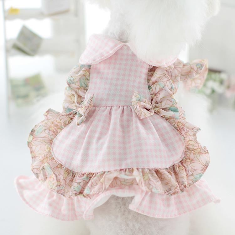 Pet Dog Plaid Flower Maid Dress Cat Dresses Maltese Cute Style Floral Dress Dog Clothes for Small Dogs Puppy Clothes
