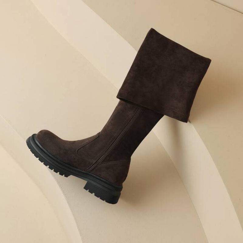 Autumn and winter suede Martin boots women's thick-soled large-size women's boots non-slip mid-heel round head square heel new suede over-knee boots