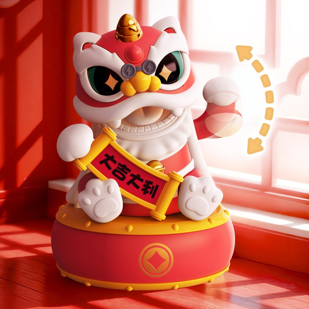 Solar Lucky Lion Figurine Chinese Cultural Home & Car Decor for Housewarming and Festivals