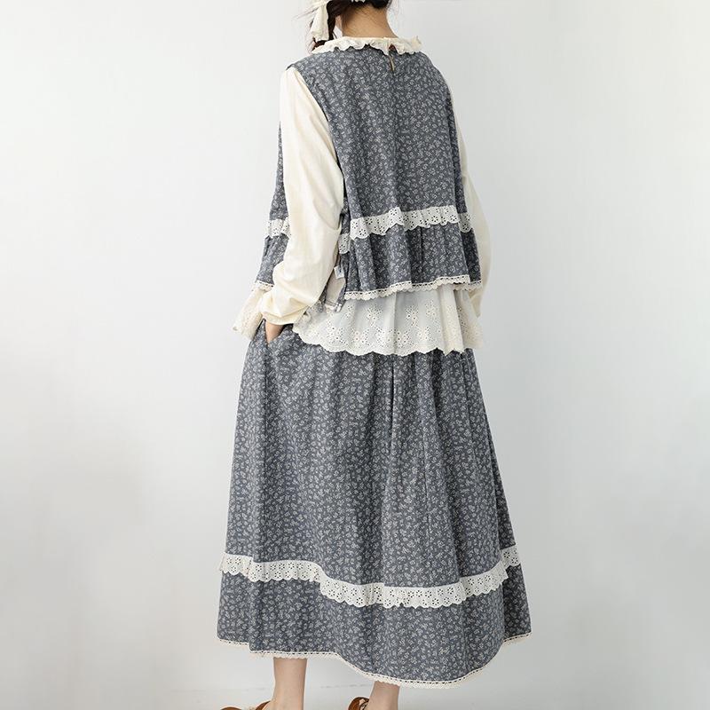 2026 Spring Mori Girl Floral Cotton Linen Jacket & Skirt Set - Casual Women's Suit