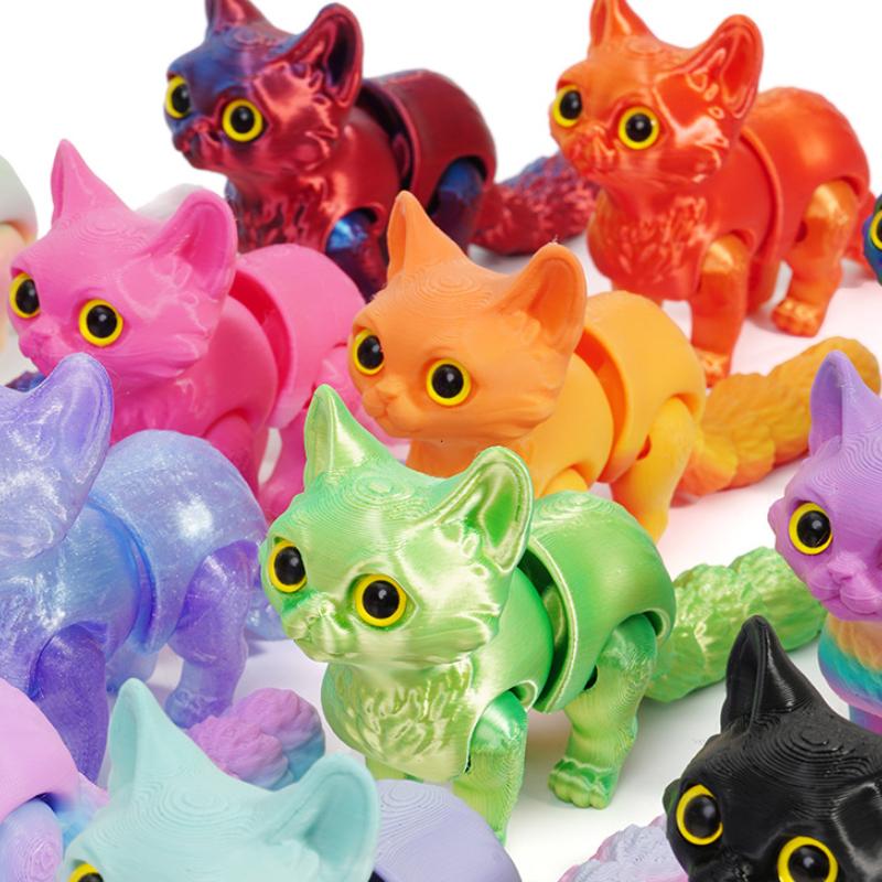 3D Printed Cute Cats Movable Joint Fidget Toys Stress Relief Decompression Desktop Ornament Kid Figure Toy for Adults Kids Gift