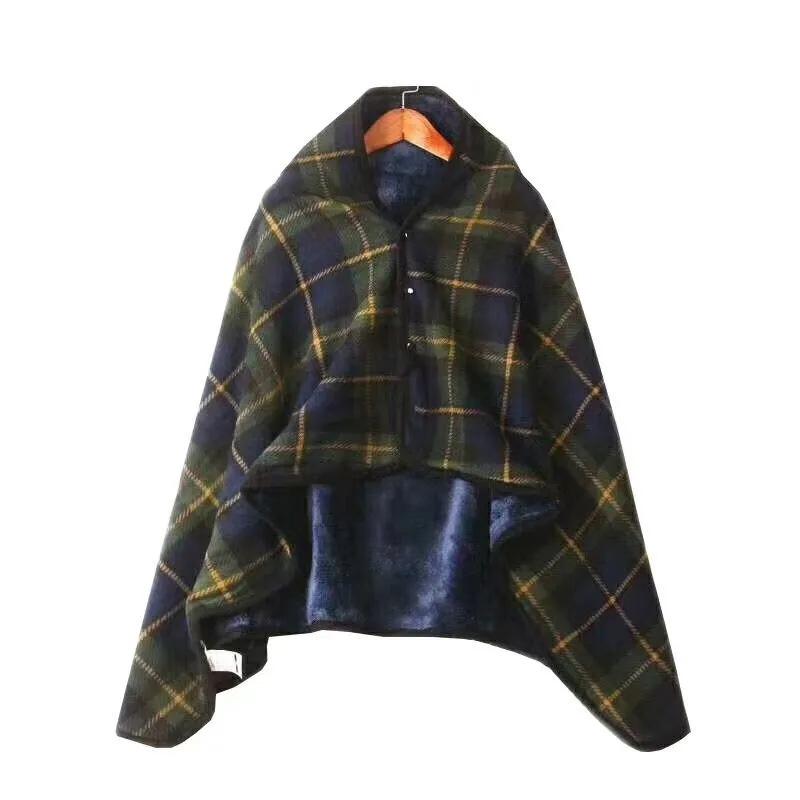 Shawl Cloak Blanket Autumn and Winter Thickening Heating Thermal Office Nap Blanket Air Conditioning Blanket Flannel Buckle Cover Blanket
