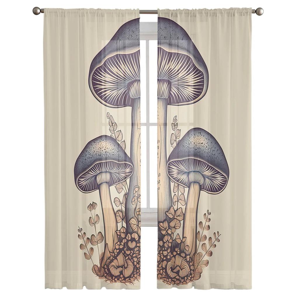 Mushrooms Leaves Tulle Curtains For Living Room Sheer Curtain For Bedroom Window Blinds Voile Curtains