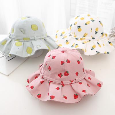 Chapéu de Verão para Bebê Menina Algodão Frutas Chapéus Bucket Infantil Proteção Solar Laço Chapéu Princesa Infantil para Meninas Praia Viagem 1-3A