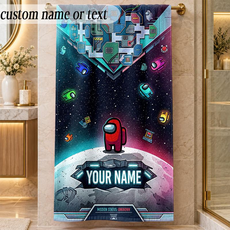 Beach TowelAmong Us Custom Name Text Personalized Soft Towel for Beach Pool Indoor Home Decor Gift