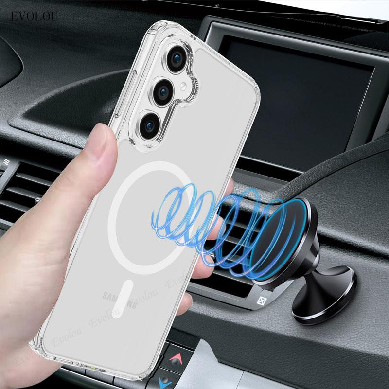 S23FE For Magnetic Wireless Charging Acrylic Case For Samsung Galaxy S23 FE S23FE Shockproof Transparent Silicone Case