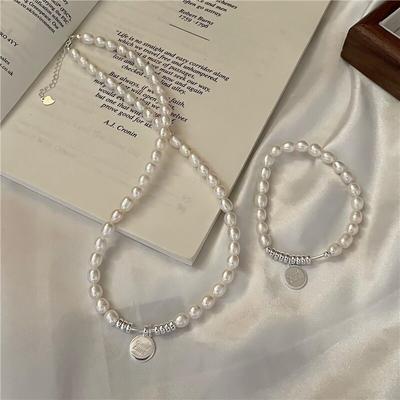 Women's Silver 925 Pearl Lucky Pendant Necklace Bracelet
