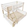 Bunk Bed, 90x200cm+140x200cm, Ladder, Bed Guard Rail, Simple Style, without Mattress, White + Natural