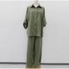 Women's Suit Solid Color Cotton Linen Two Piece Set Spring Summer Fashion Button Shirt + Pants Sets Casual Loose Style 2 Piece Outfit