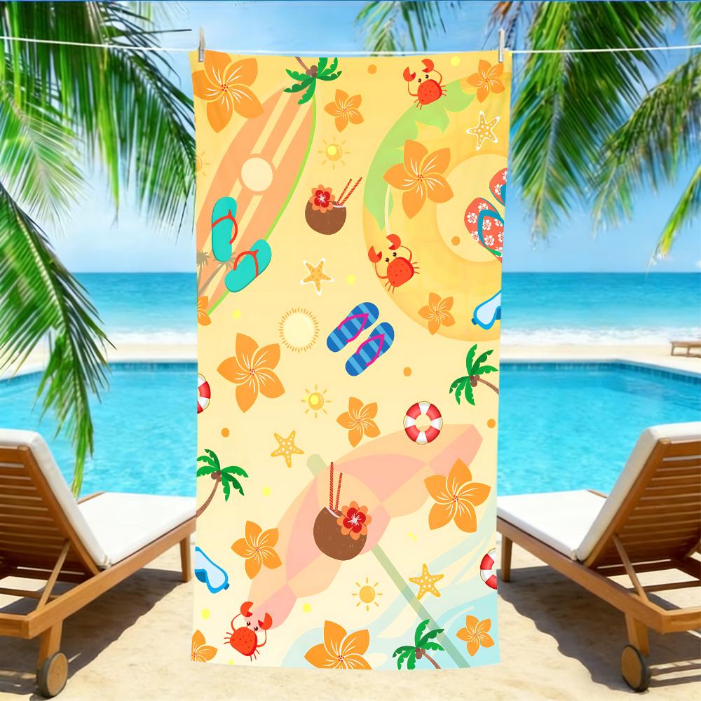 

Tropical Beach Fun Beach Towel – Oversized Quick Dry Sand Free with Crab & Flip Flop Print W40*H60(CM)