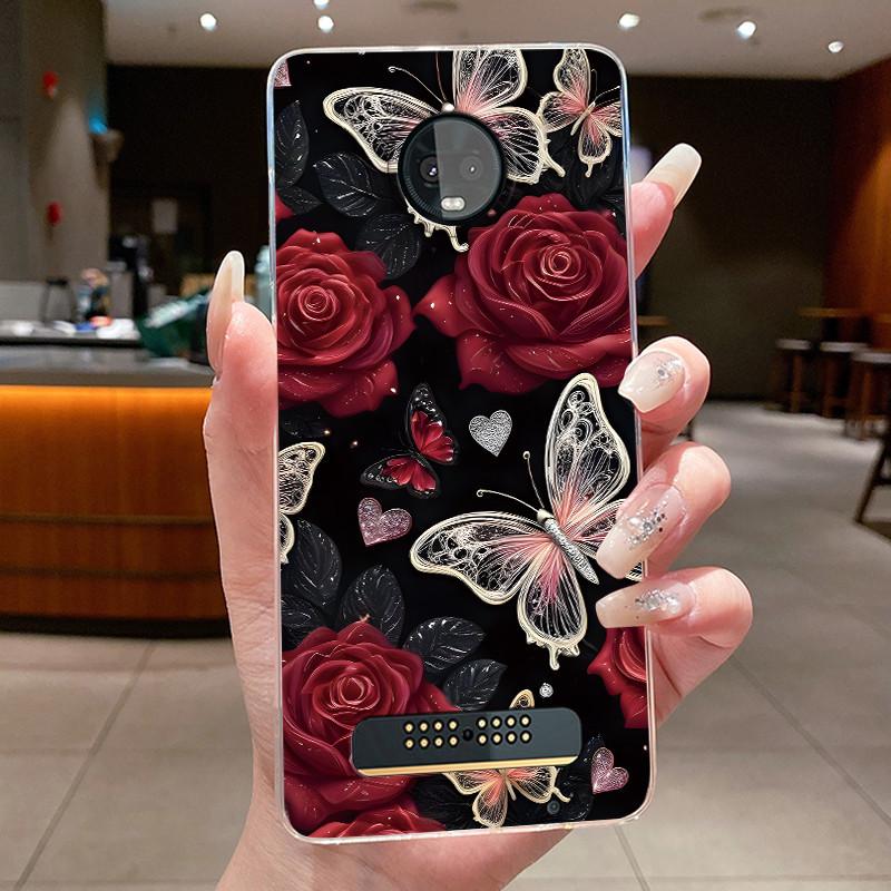 For Motorola Moto Z3 Play Case Clear Luxury Fashion Butterfly Flower Soft Silicone Phone Cover for Moto Z3 Play Transparent Case