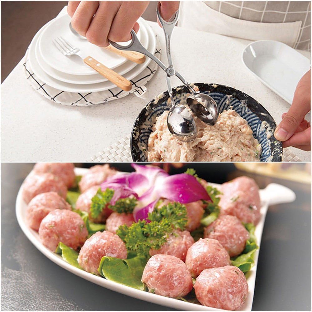 2 PCS None-Stick Meat Ballers, Stainless Steel Meat Baller Tongs, Cake Pop Meatball Maker Ice Tongs, Cookie Dough Scoop for Kitchen. (1.38" and