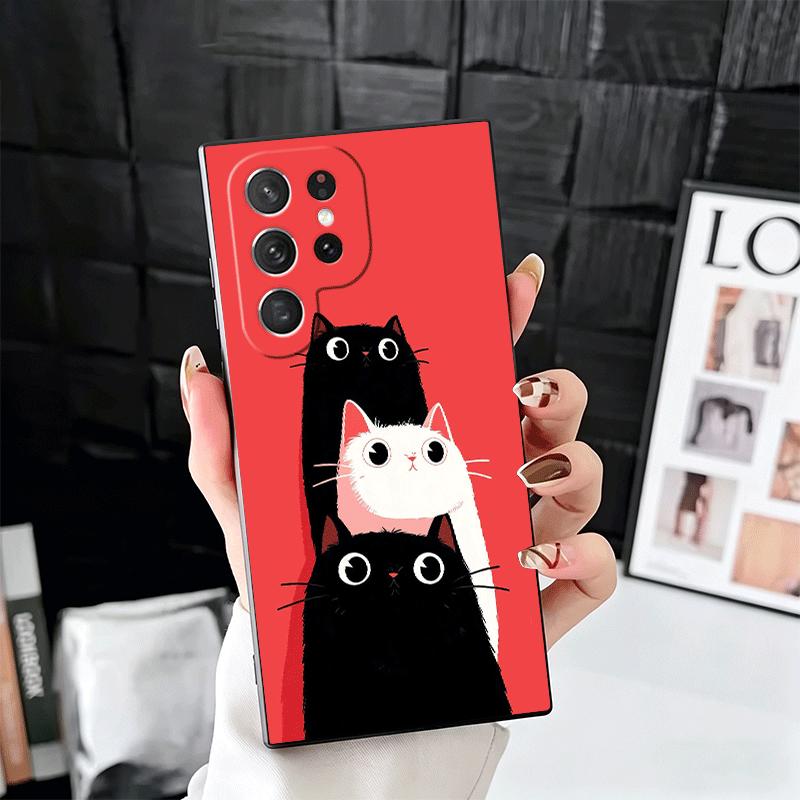 Cat Cute Kitten Cartoon Soft Phone Case for Samsung Galaxy S26 S25 Edge S24 Ultra S23 Plus S22 S21 FE S20 Black Cover Back Shell