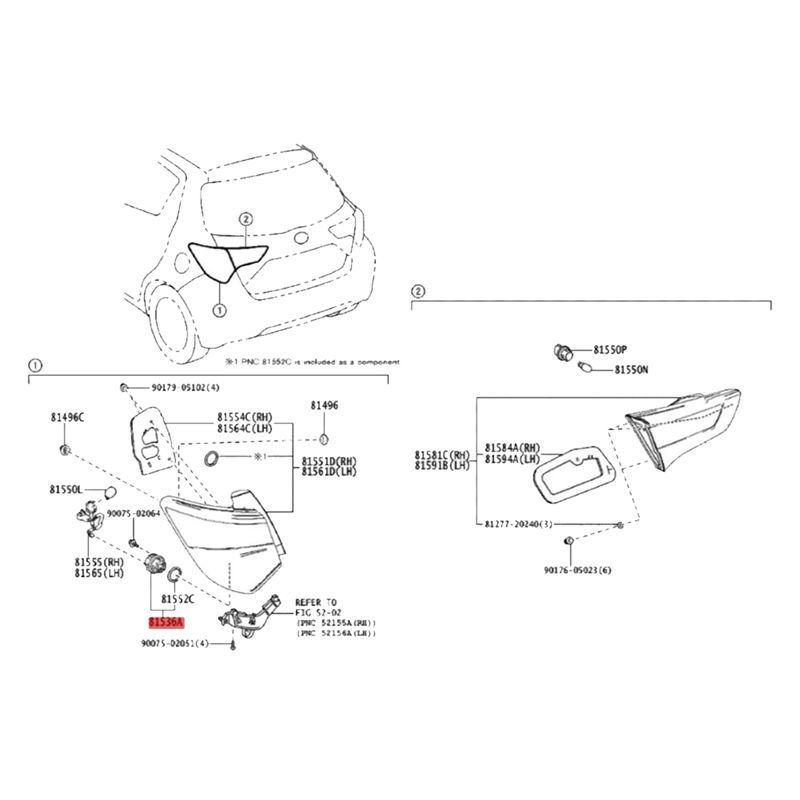 Powerful Car LED Taillight Bulb Combination Light Module 81536-52C80 For TOYOTA C-HR Camry Lexus LS500 LS500H 81536-60C30
