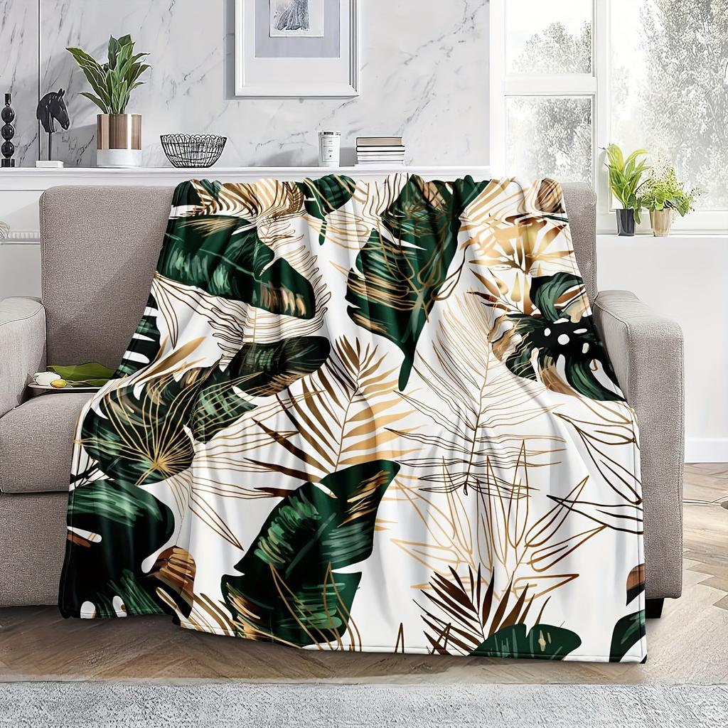 Palm leaf flannel blanket tropical leaf blanket for sofa outdoor camping soft exotic blanket