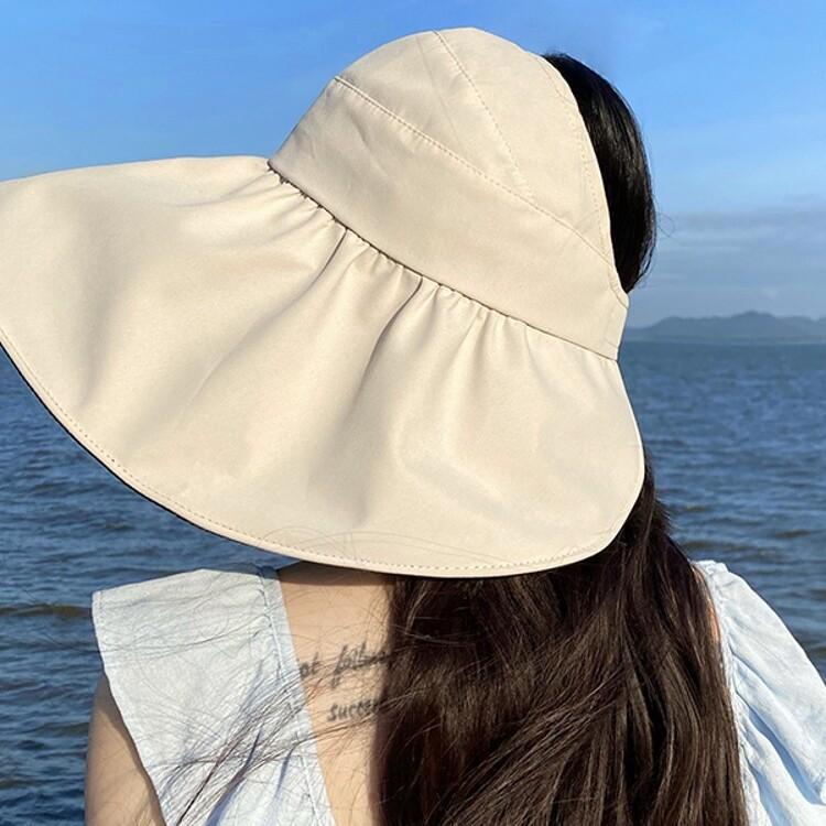 Vinyl Empty Top Sun Hat Women's Summer Sun Protection Hat UV Protection Face Bucket Hat Foldable Adjustment