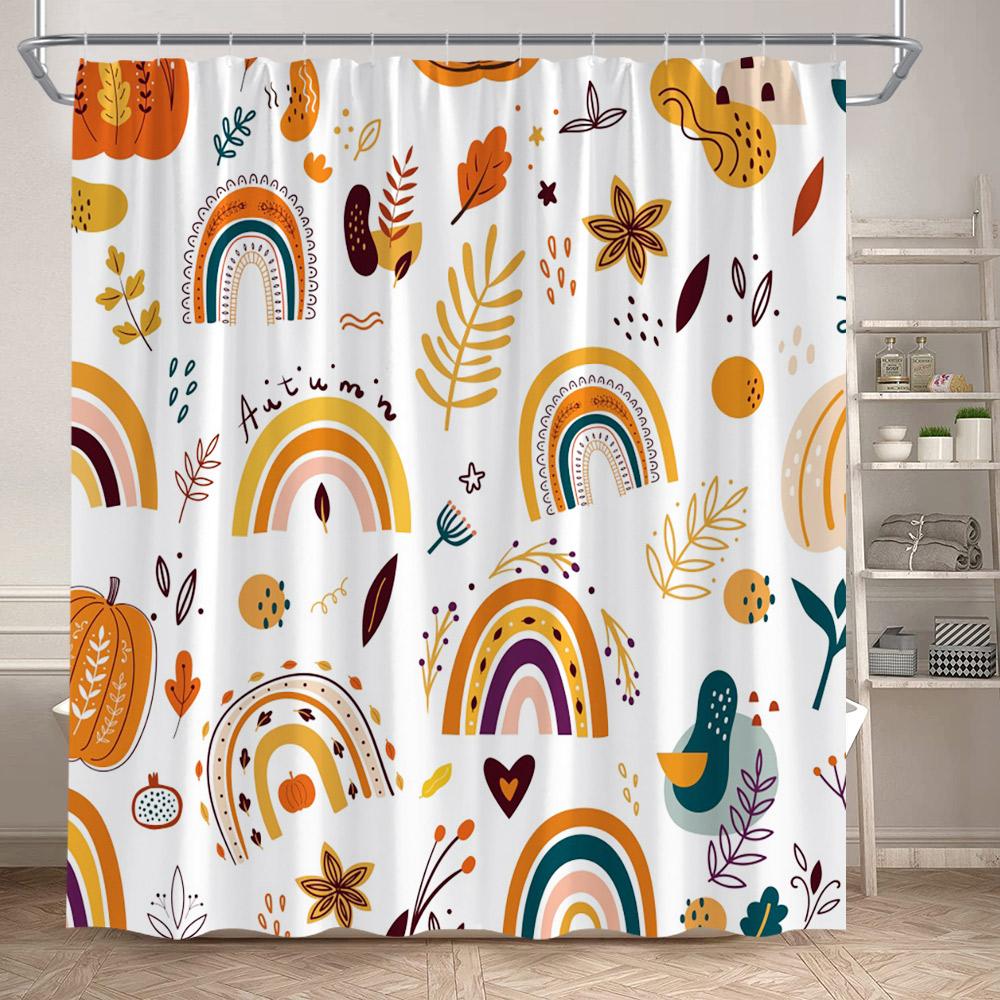 Eucalyptus Leaves Shower Curtains Autumn Brown Leaf Watercolour Plants Modern Bath Curtain Polyester Fabric Home Bathroom Decor