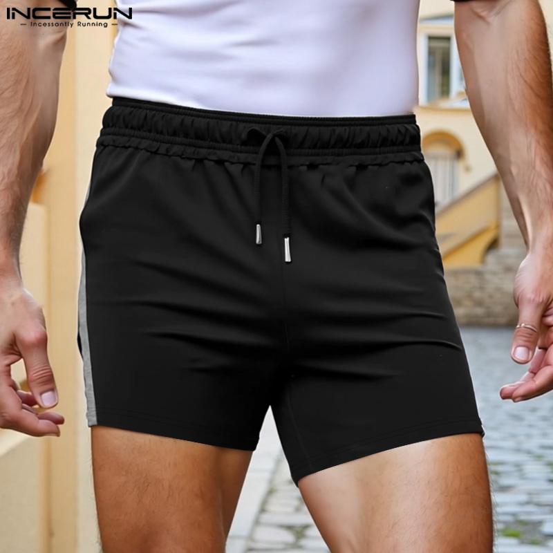 

INCERUN Men Drawstring Elastic Waist Stitching Side Splits Zipper Sport Casual Hot Shorts S чорний