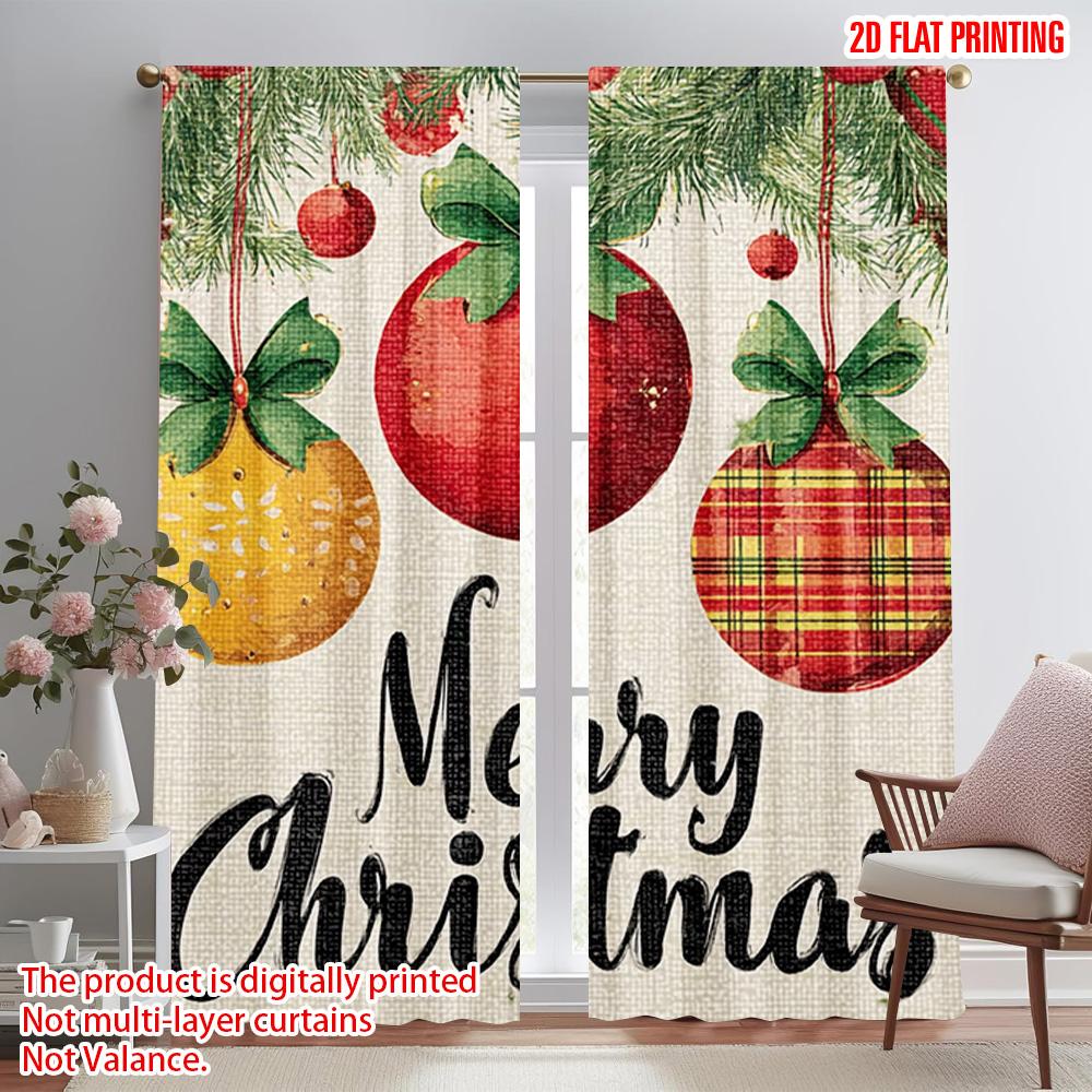2pcs  2D plane printing Creative Curtains Christmas Balls Durable Polyester (without rod) Versatile All for Bedroom   Office