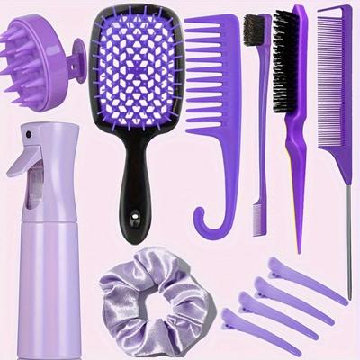 12-teiliges Haarkamm-Set, Haarbürste, Mausefallenbürste, Silikon-Kopfhautmassagegerät, Badeshampoo-Bürste und Friseurwerkzeuge.