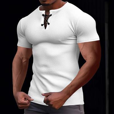 Top sportivo estivo da uomo per il tempo libero T-shirt a maniche corte da uomo traspirante slim fit moda uomo Henley con scollo a V legato