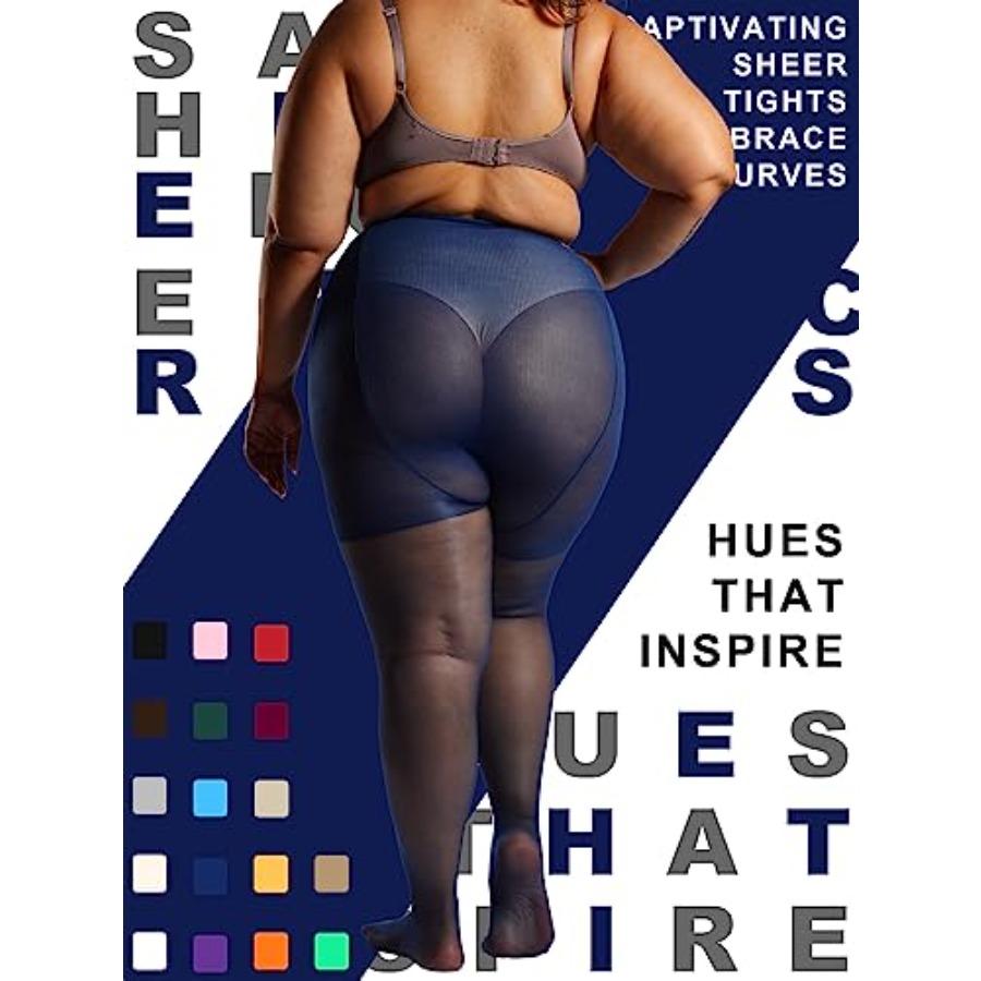 Honenna 2 Pairs Plus Size Sheer Tights For Women, 17 Colors Ultra Thin Pantyhose Reinforced Toes High Waist Stockings 1Xl-6Xl