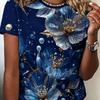 Sommer Damen 3D-Druck Rundhals T-Shirt Mode Vielseitig Atmungsaktiv Trend Lässig