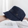 Retro deep denim flat top cap women's autumn new face small metal buckle equestrian hat versatile and advanced sense