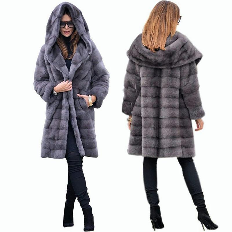 Winter Women's Casual Long Sleeve Solid Cardigans Fuzzy Fleece Outwear Faux Fur Hooded Pockets