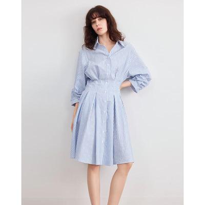 Demana Lyocell-Cotton Blend Stripe Embroidered A-Line Dress