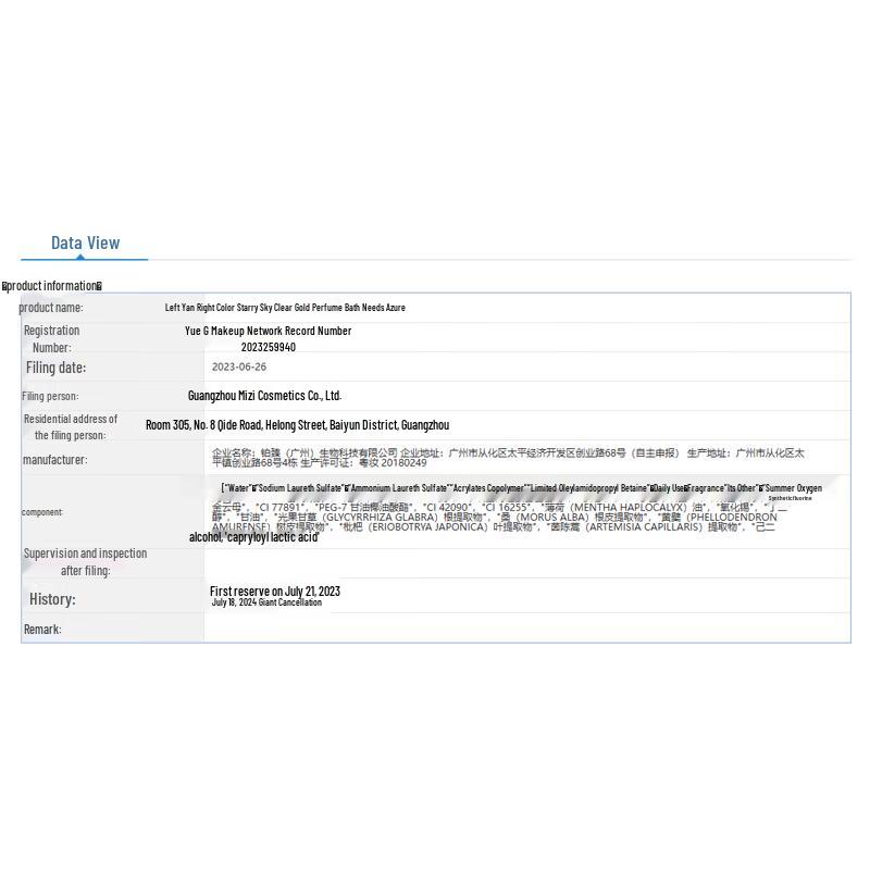 Zuo Yan You Se Men's Gilded Azure Fragrance Shower Gel