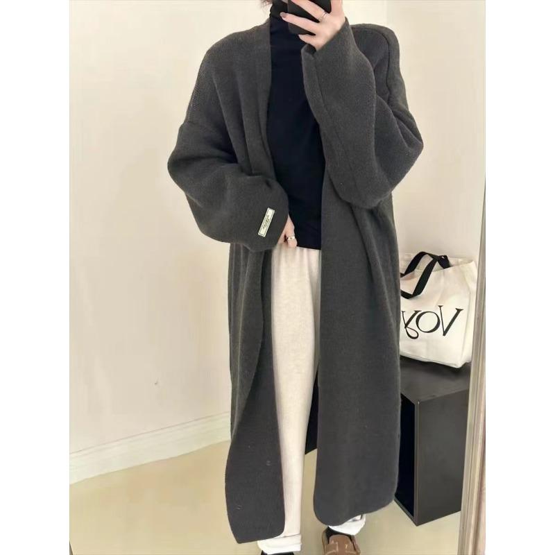 Lazy wind sweater loose knitted cardigan long cardigan jacket women's autumn and winter new thickened coat