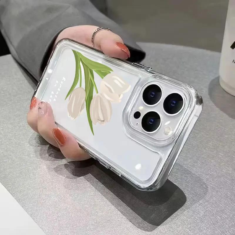 Tulip Flower Phone Case For iPhone16 14 Pro Max Case For iPhone 11 12 13Pro Max Mini XR 7 8 14 Plus XS Max X SE Soft Clear Cover