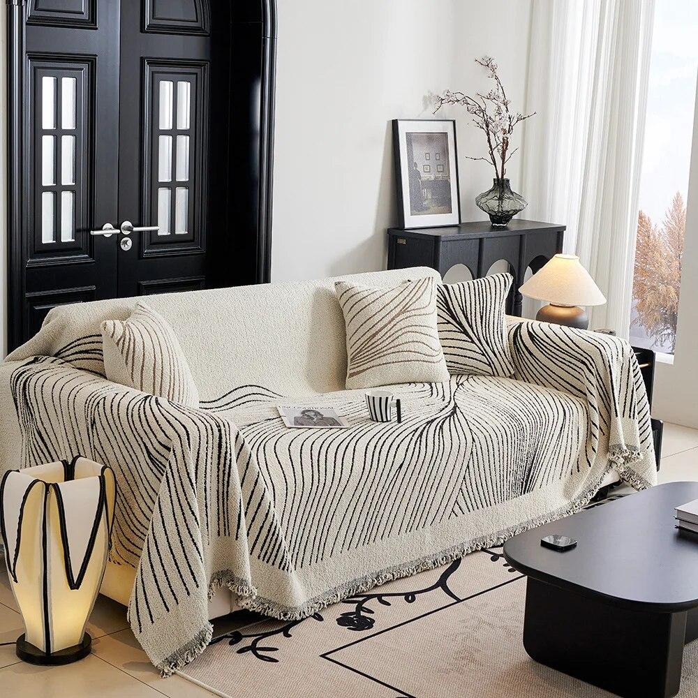 Camping Blanket Tapestry Bedspread Nordic Home Decor Leisure Sofa Cover Tassel Line Blanket for 1/2/3/4 Seater Wild Tent Blanket