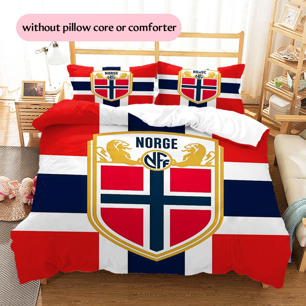 Norway national football logo Pattern Bedding Home Decoration Birthday Gift (1 * duvet cover + 2 * pillowcase, without core),fan merchandise.