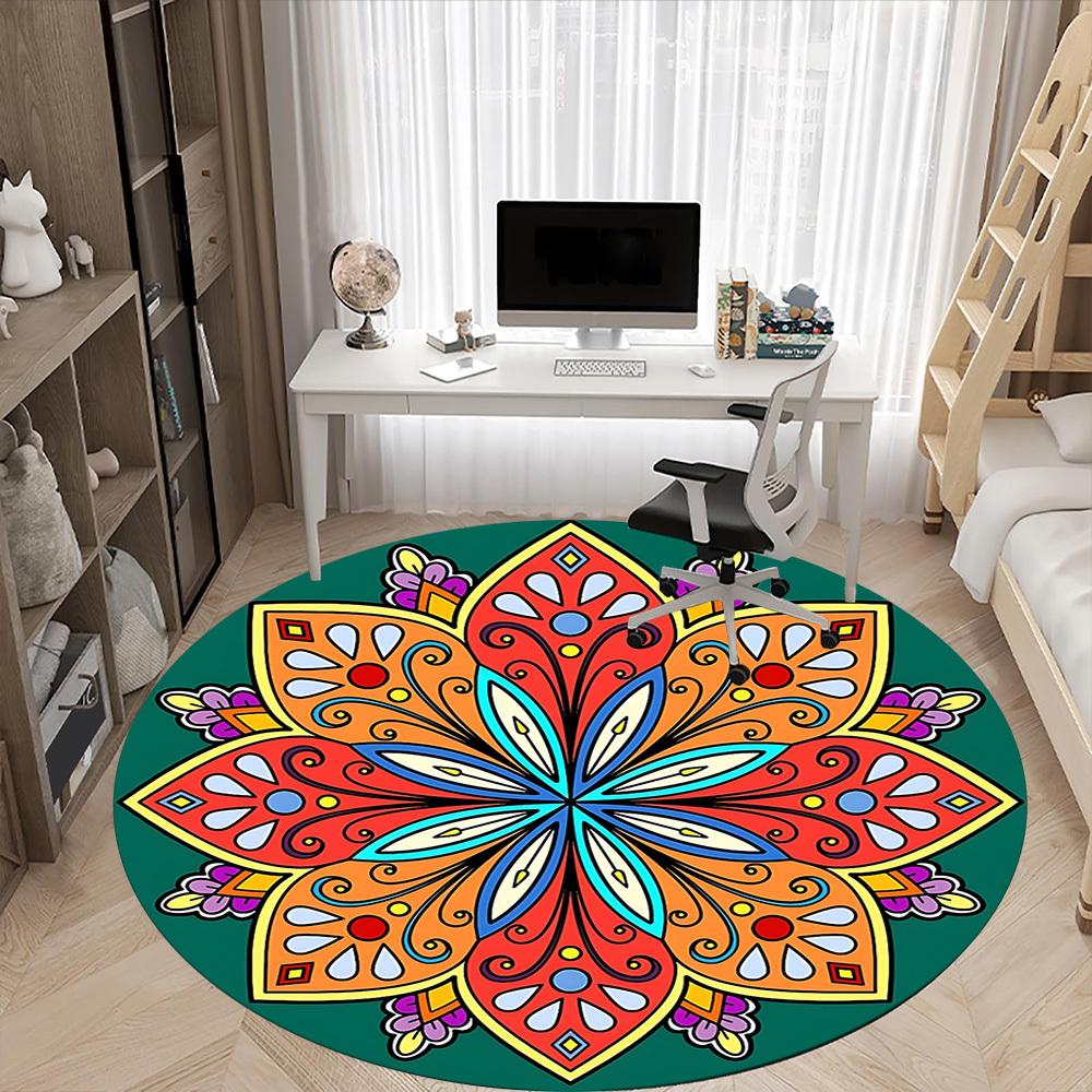 1pc Colorful Mandala Design Chair Carpet for Office Non-Slip, Machine Washable Rug for Office - Holiday DecorMachine Made yy251029111