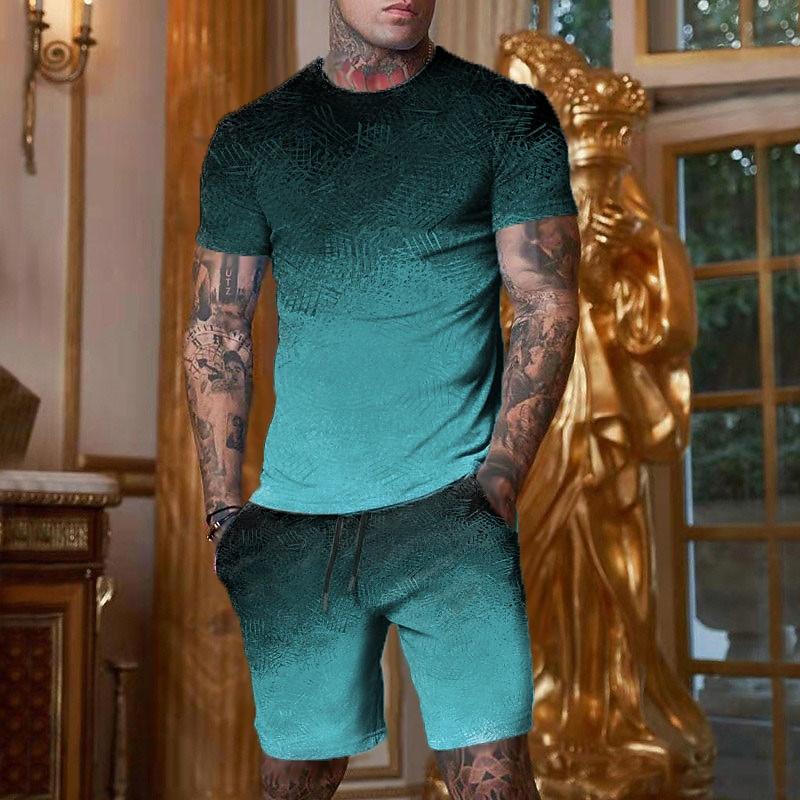 Men's Graphic Gradient 2pcs Tees sets Shorts and T Shirt Set T-Shirt Outfits Double Color T Shirt Outdoor Vacation Daily 3D Print 2 Piece Spring