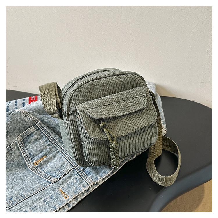 Corduroy Simple Solid Color Strip Velvet Bag Women'S Bag Winter Round Striped Shoulder Underarm Bag
