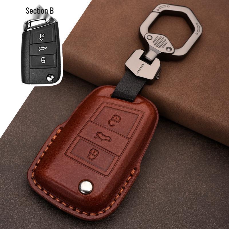 Genuine Leather Car Key Cover for Volkswagen: Fits T-Roc, Teramont, Tiguan, CC, Bora, Golf 7, Golf 6, Lamando.